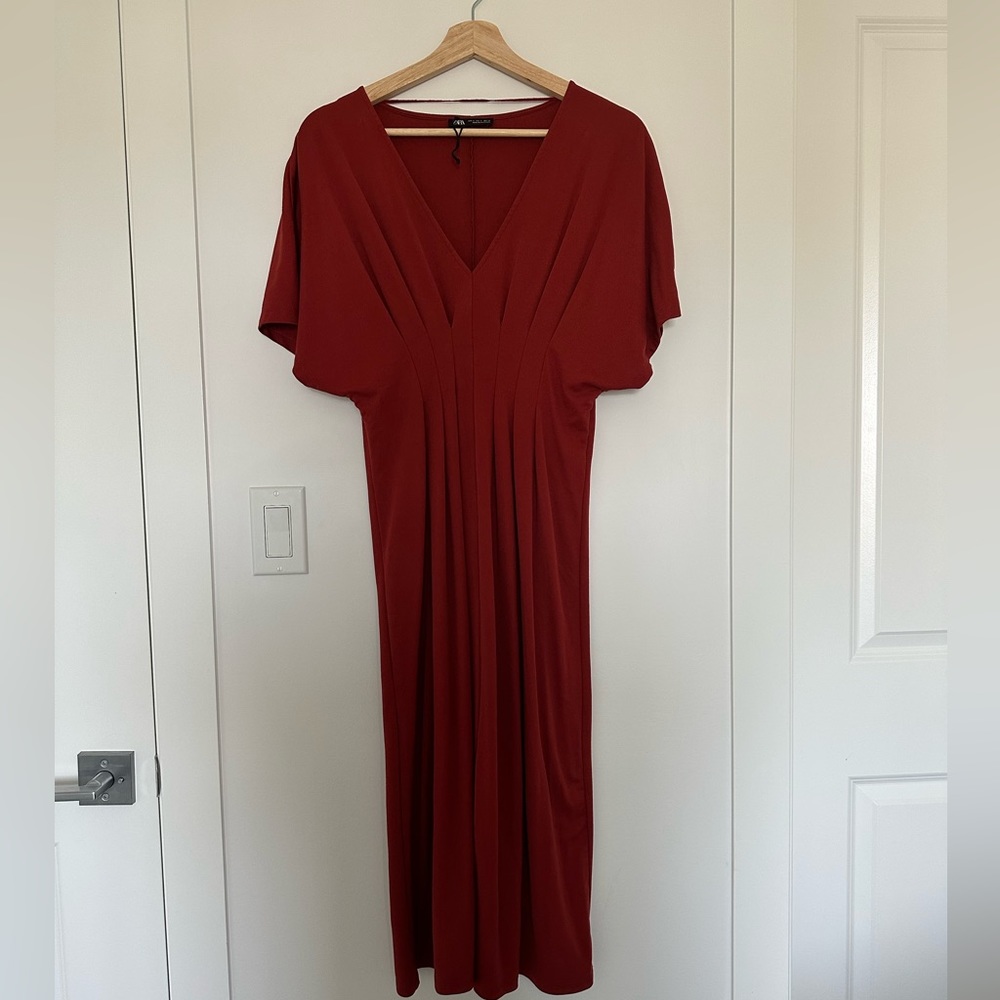 Zara Pleated Front Drop Shoulder Dress